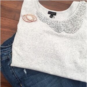 🌻3/$20 Talbots Mixed Media Ruffle Embroidered Gray and Cream Tank Top, Size L